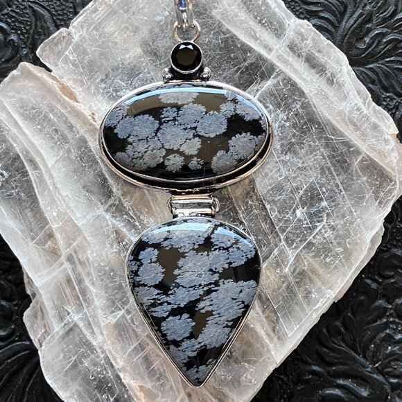 Snowflake Obsidian and Black Onyx Stone Jewelry Crystal Pendant - Picture 1 of 7